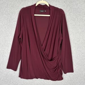 Apt 9 Blouse‎ 1X Wrap Drape Tunic Plunge Slinky Burgundy Career Church Academia